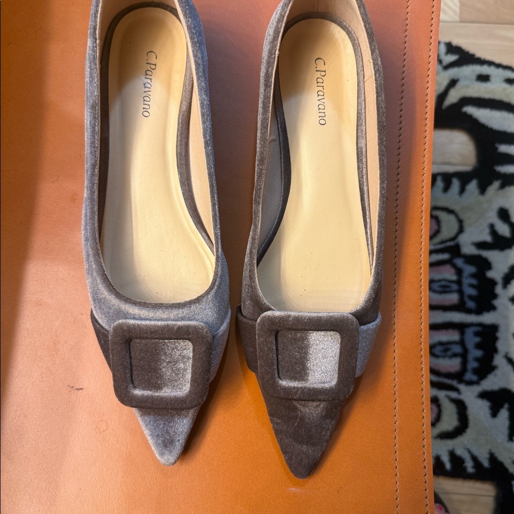 C.Paravano Aida square buckle velvet flats size 40